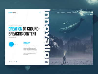 Hero Section for Creative Web Site blue collage creative design first block header hero site web whale