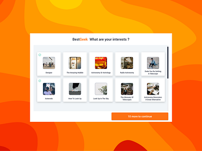 BestGeek Select Interests design orange select ui ux website