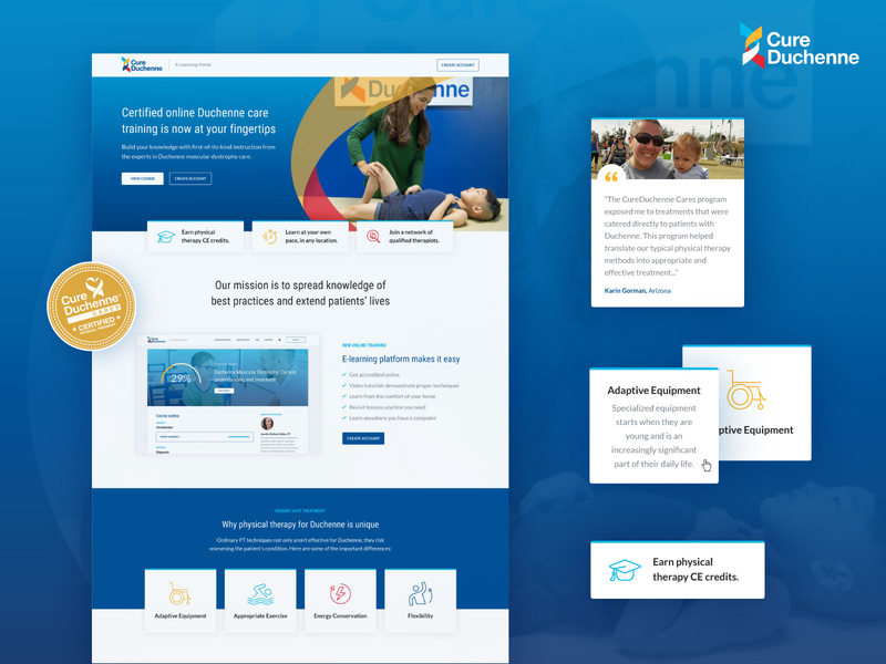 CureDuchenne :: Landing Page app button card style dashboard form hero homepage hover iconography icons navigation portal product design search slider tags testimonial web web app website