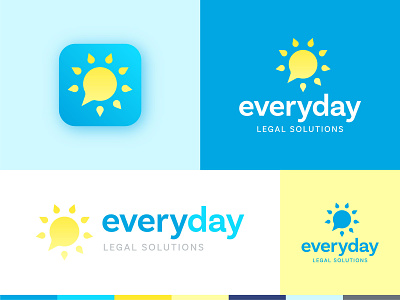 Everyday Legal Solutions :: Logo app blue brand branding bright communication design identity legal logo mobile print speech startup sun tech web yellow