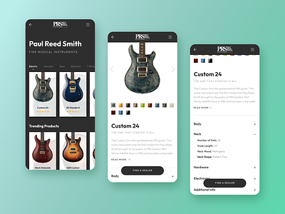 PRS Guitars :: Product Card card style design guitar guitars mobile music musical instrument musician paul reed smith product design sketch sketch app web website