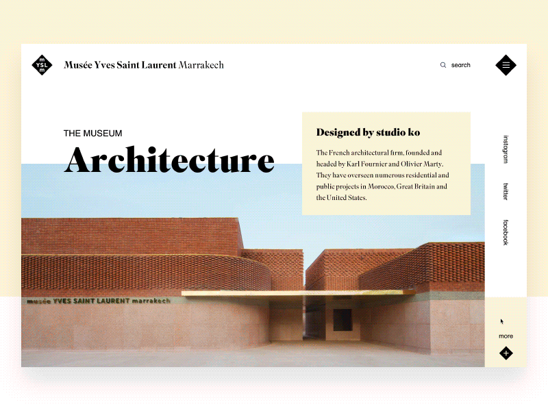 Musée YSL Marrakech - Architecture page #2 animation architectural home interface landing navigation page slider transitions ui ux