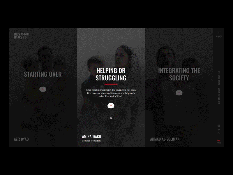 Beyond Biases - Menu slider navigation black transition animation menu webdoc interface ux ui