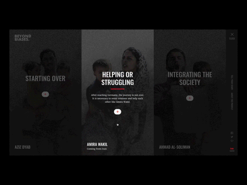 Beyond Biases - Menu animation black interface menu navigation slider transition ui ux webdoc