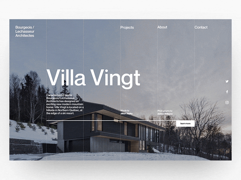 Bourgeois / Lechasseur Architects - Project introduction animation architecture interface motion transition typography ui ux website