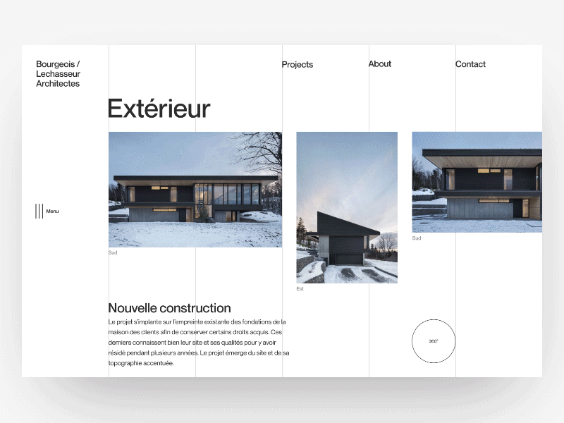 Bourgeois / Lechasseur Architects - Project page animation architecture interface motion transition typography ui ux website