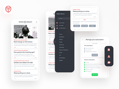 UI Elements newsapp app branding clean design logo design mobile news news owlet newspaper owlet ui ui ux ui design uidesign uielements uiux