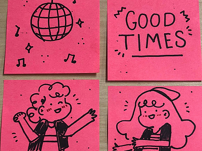 Good Times bw doodle fun illustration line positive post its sticky notes