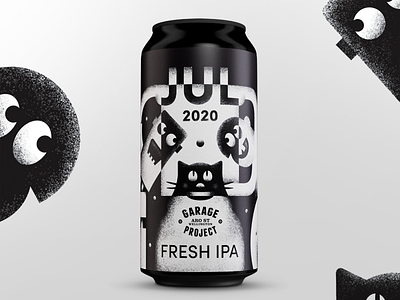 Fresh July. Can label 2d beer black can cat illustration label label design texture white