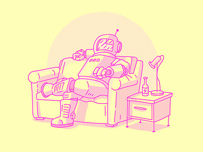 Astronaut Down Time 2d astronaut couch illustration pink space space art spaceman vector yellow
