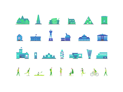 City Landmarks 2d building character city icon icons illustration landmark new zealand vector