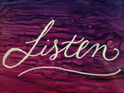 Listen color cursive hand drawn ink script type