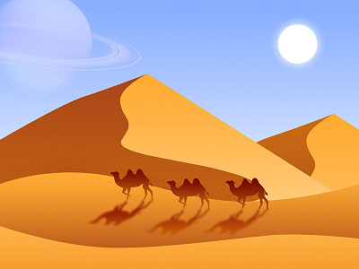 Desert Illustration blue camel desert illustration ui yellow