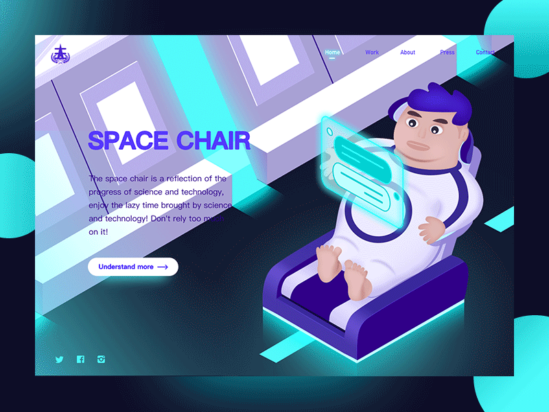 Space chair 2.5d china dynamic effect gif hiwow illustration isometric jon jondesigner space chair technology ui web