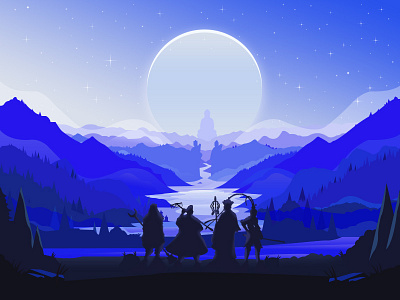 Journey to the West illustration mountain silhouette