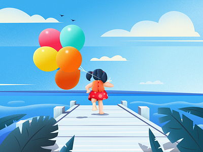 Balloon girl by the sea