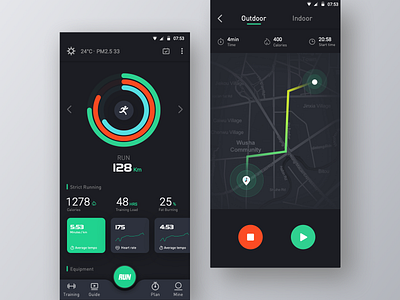 Run App app data design fitness interface maps motion run ui ux