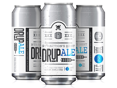 Drupale Brew beer can drupale flat illustration refreshing rtraction silver typography vector