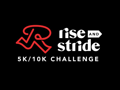 Rise and Stride-1 10k 5k branding feet legs lettering logo map pin marathon r race running shadow stride type vector