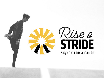 Rise and Stride-4 10k 5k branding legs logo marathon race run runner star sun vector