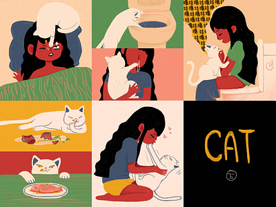 Cat cat colour drawing girl illustration retro