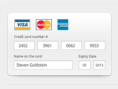 Credit card details