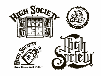 High Society Final Set apothecary kit black white bottlecap high society script