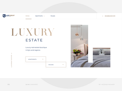 White concept design for real estate company branding clear cleardesign clearpage estatewebsite landingpage lux luxurydesign luxuryestate minimalism premiumdesign realestate uidesign white whiteconcept whitedesign whitepage