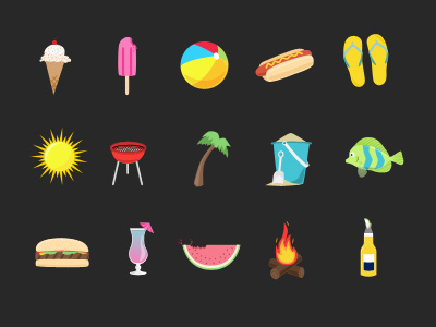 So Long Sweet Summer beer cocktail fish grill icons illustration popsicle sand stickers summer sun watermelon