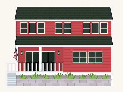 House Illustration flag house illustration plants porch