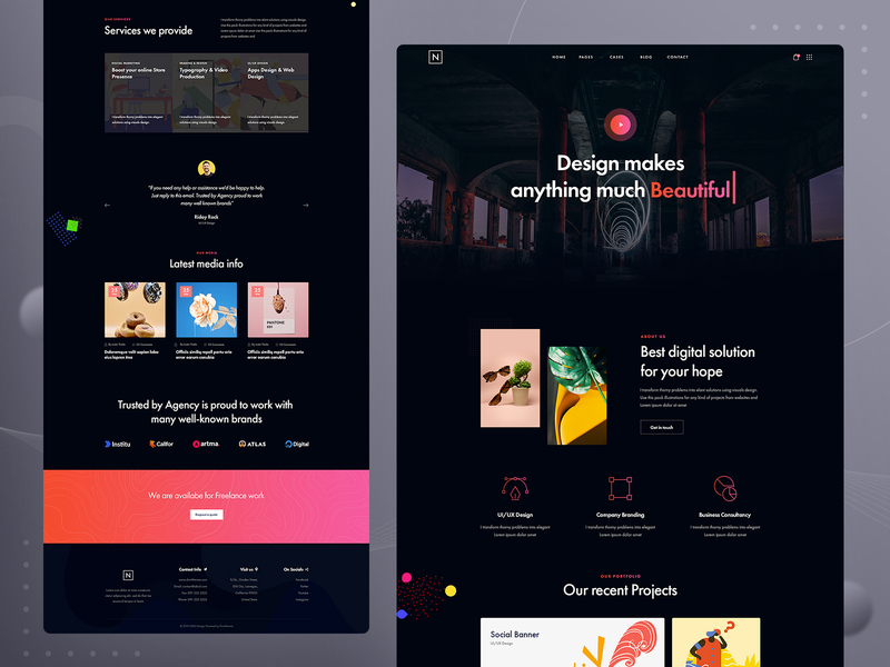 Niro - Creative Portfolio Dark Version agengy clean creative design illustration landing page landing page ui landingpage minimal portfolio ridoy rock theme ui user interface ux web web design website