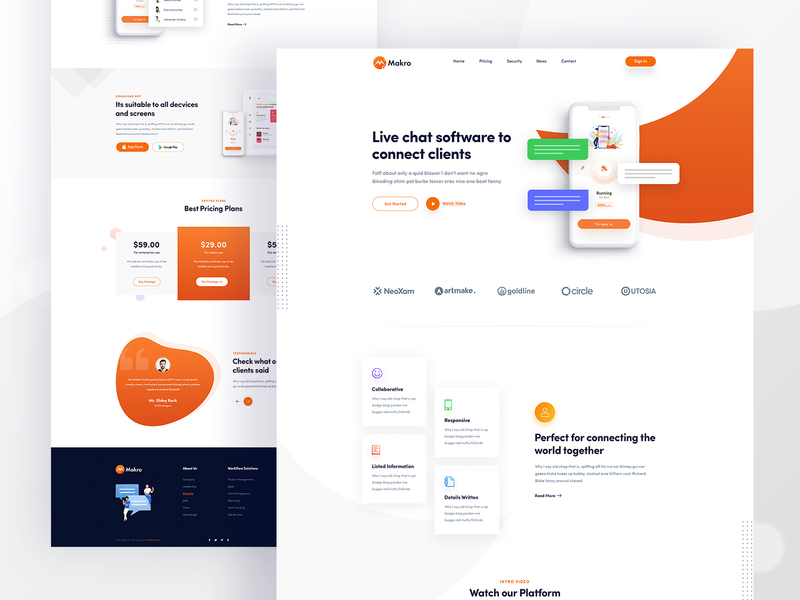 Makro - Chat App Landing Page clean creative illustration landing page minimal ridoy rock startup ui user interface ux web web design web page website