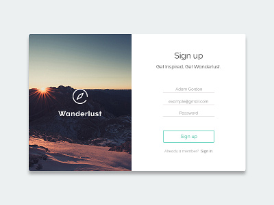 Sign up - 001 clean daily ui design flat icon sign in sign up travel typography ui