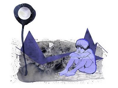 Lost boy found in the mountains boy conceptual illustration ink mountains photoshop watercolour