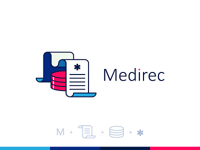 Medirec branding database design icon logo m m letter mark medical medical care medical history medical record record vector