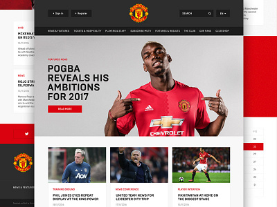 Man Utd Website Redesign Concept design football live manutd redesign responsive soccer ui webflow website website design