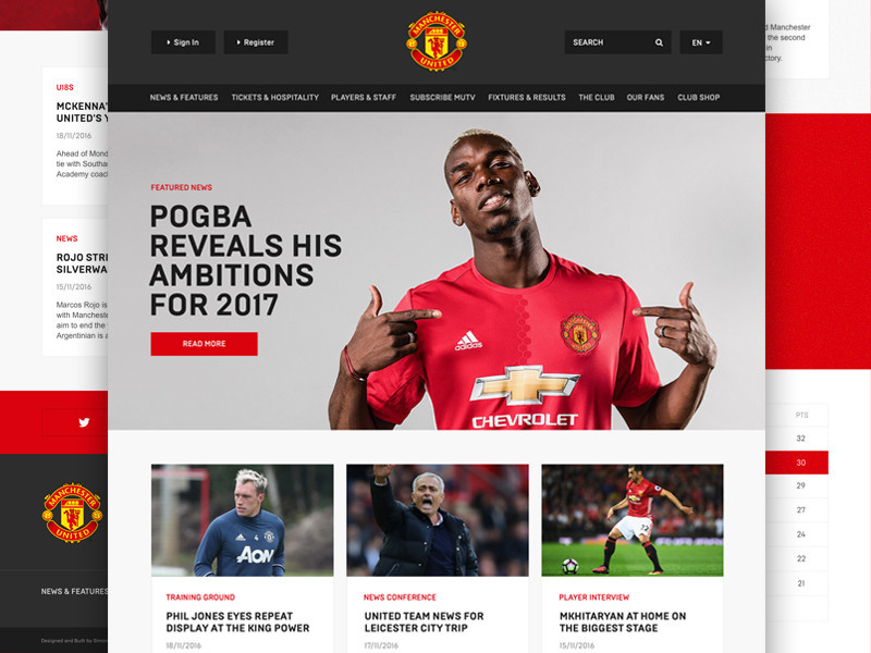 Man Utd Website Redesign Concept by Simon McCade on Dribbble