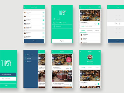 Tipsy - Mobile App Designs app app design branding concept conceptual design mobile app organise social socialising ui ui design