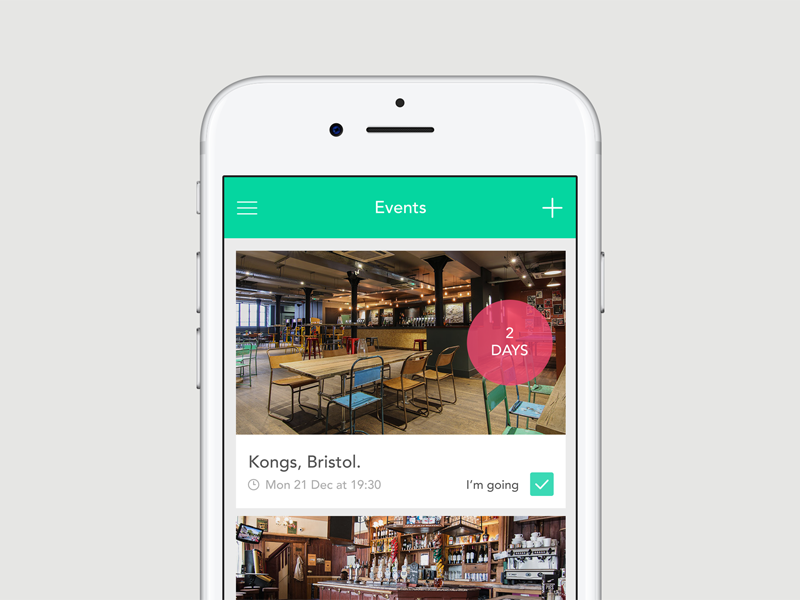 Tipsy Mobile App Events by Simon McCade on Dribbble