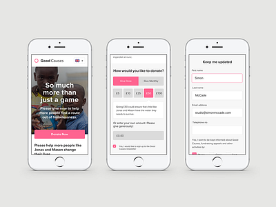 Good Causes Charity Mobile Website Design branding charity design pitch ui web web design website design