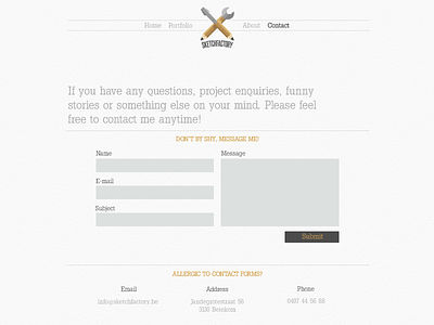 Contact page design contact design page portfolio sketchfactory website wip
