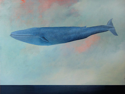 Blue Whale over the Pacific acrylic painting sea sky whale