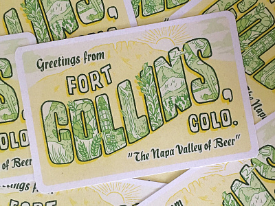 Fort Collins Postcard design halftone lettering postcard print self promotion texture uncoated vintage
