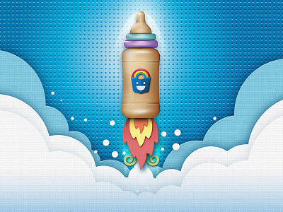 Launching poster clouds fire illustration kids launching poster rocket texture