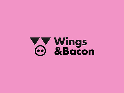 Wings&Bacon black fat food futura logo logo design logotype pig pink restaurant type w wings