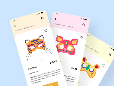 Mask Costumes design maskcostumes mobile mobiledesign ui ux xddailychallenge