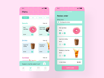 Mobile Ordering adobexd design donuts food menu mobile mobiledesign ordering ui ux uxui xddailychallenge