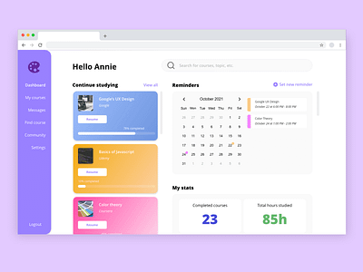 Course Dashboard adobexd course dashboard dailyui design ui ux web xddailychallenge