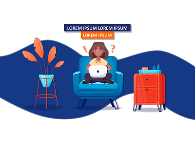 RESEARCHING animation character design doubt illustration illustrator laptop money sofa vector