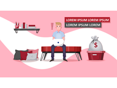 HAAPY MAN animation character design illustration illustrator laptop money pillow red vector